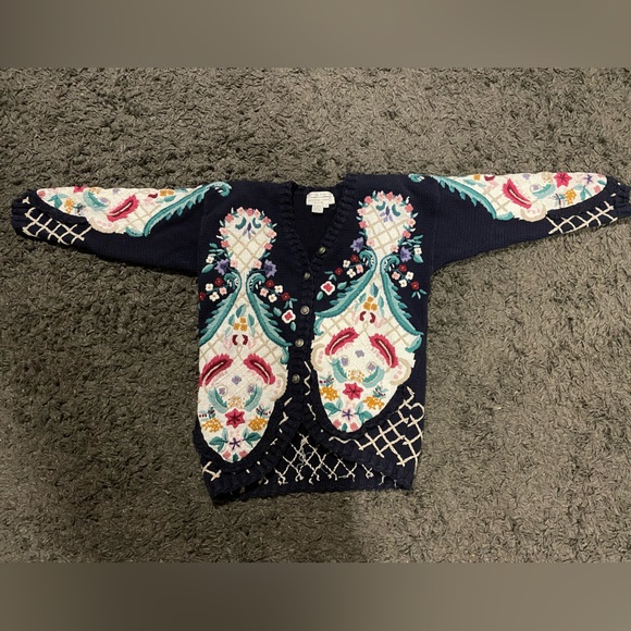 Jennifer Reed | Sweaters | Vintage Hand Knit Embroidered Floral ...